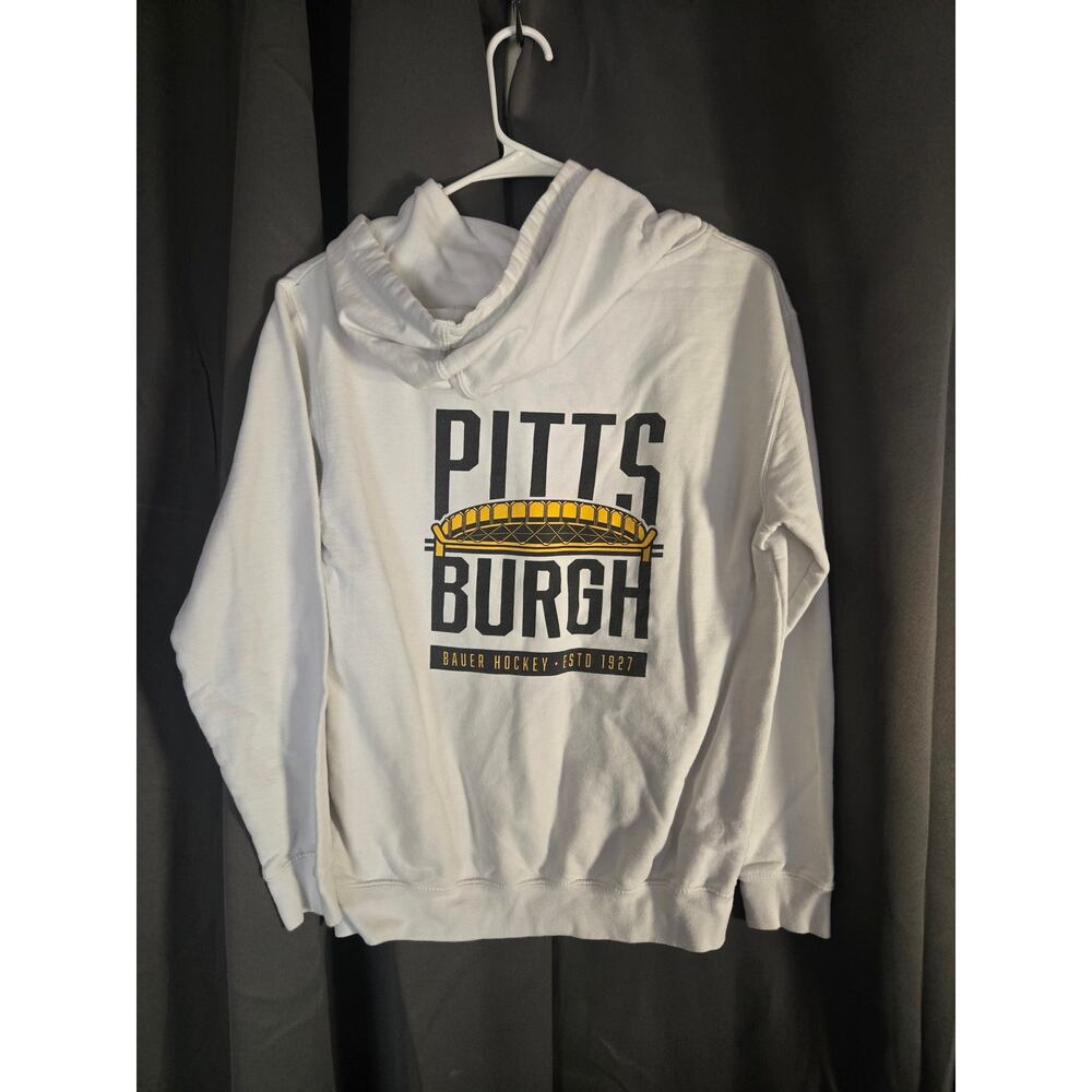Bauer Pittsburgh Hoodie Youth Large White S24 DSG Hockey Sweatshirt Pullover